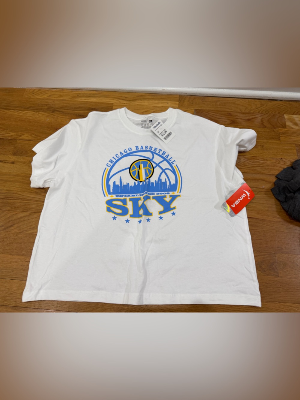 NBA White Chicago Sky Graphic Tee with Blue and Yellow Logo